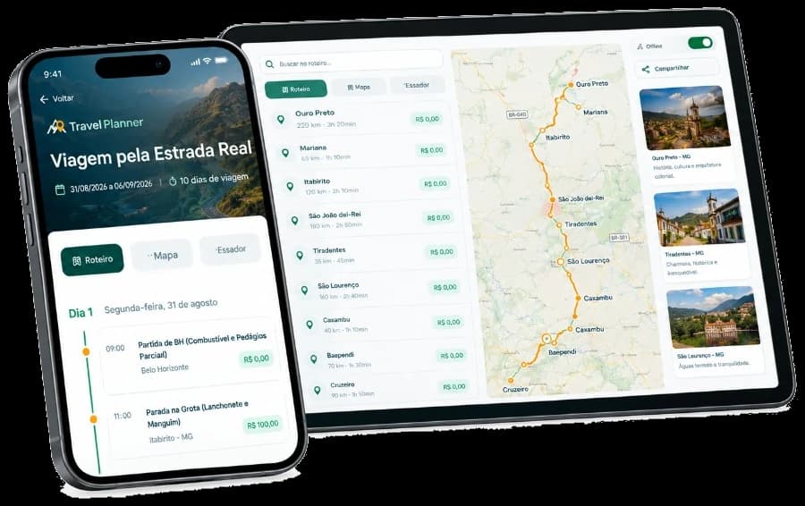 Prévia do Travel Planner no celular e no tablet